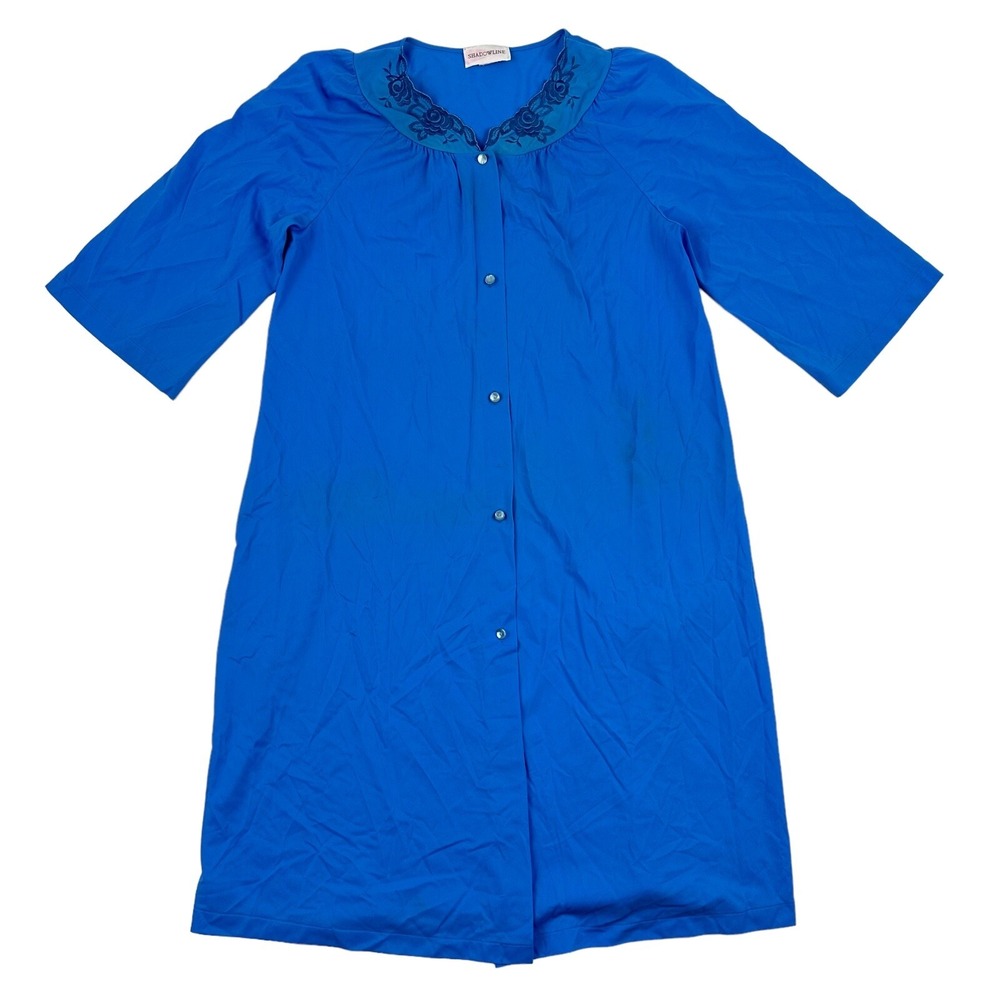 VTG Shadowline Blue Robe Nightgown Dress Sz S Nylon 3/4 Sleeves Housecoat